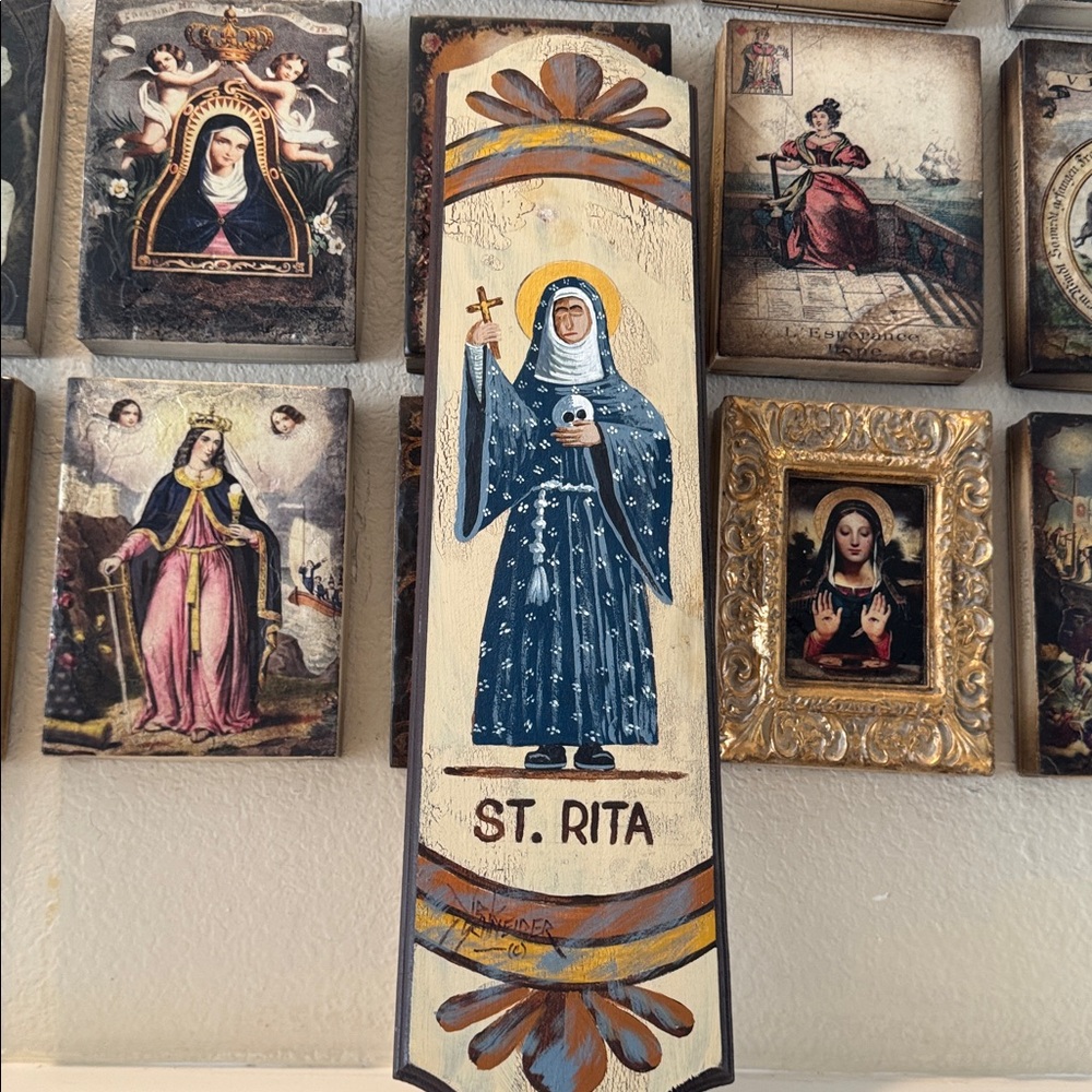 Hand-Painted Retablo of Rita‎ of Cascia by Dirk Schneider